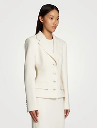 Stretch Wool Single-Breasted Short Blazer