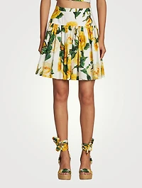 Cotton Mini Skirt Floral Print