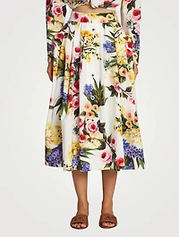 Cotton Midi Skirt Floral Print