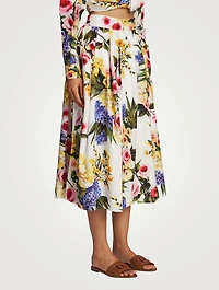 Cotton Midi Skirt Floral Print