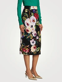 Silk Charmeuse Midi Skirt Floral Print