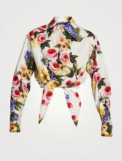 Cotton Cropped Shirt Floral Print