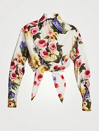 Cotton Cropped Shirt Floral Print
