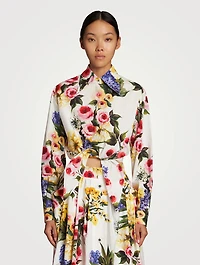 Cotton Cropped Shirt Floral Print