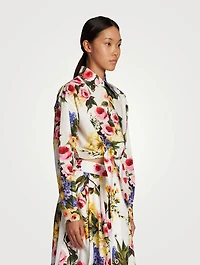 Cotton Cropped Shirt Floral Print