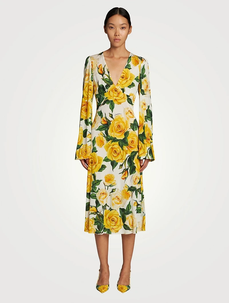 Long-Sleeve Midi Dress Floral Print