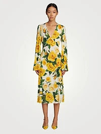 Long-Sleeve Midi Dress Floral Print