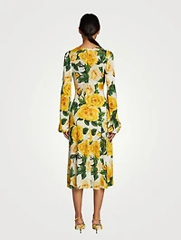 Long-Sleeve Midi Dress Floral Print