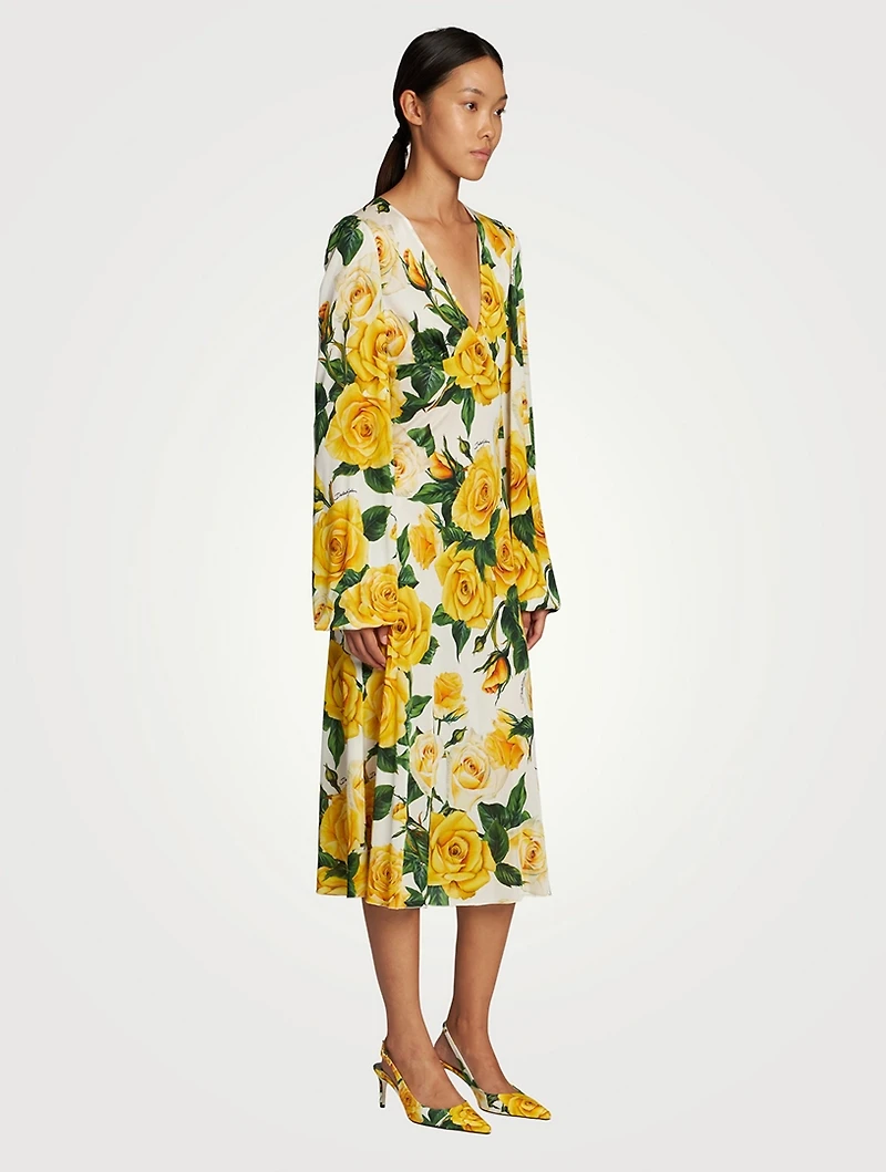 Long-Sleeve Midi Dress Floral Print