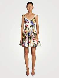 Cotton-Blend Mini Dress Floral Print