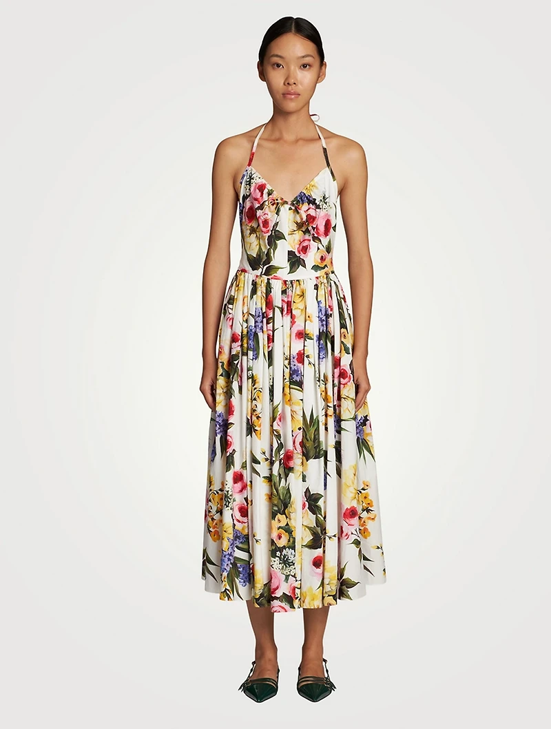 Cotton Poplin Midi Dress Floral Print
