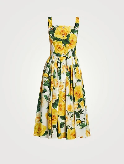 Cotton Poplin Midi Dress Floral Print