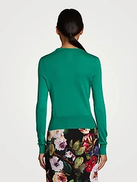 Silk Floral Appliqué Crewneck Sweater