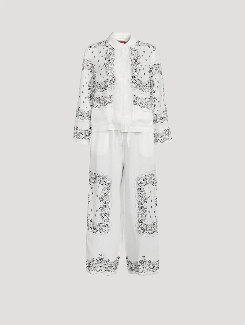 Linen Bandana Placement Pocket Pajama Set