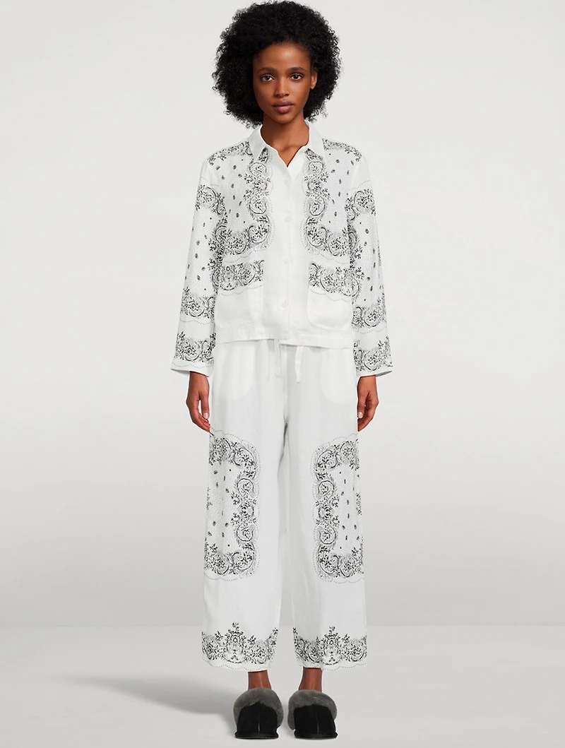 Linen Bandana Placement Pocket Pajama Set