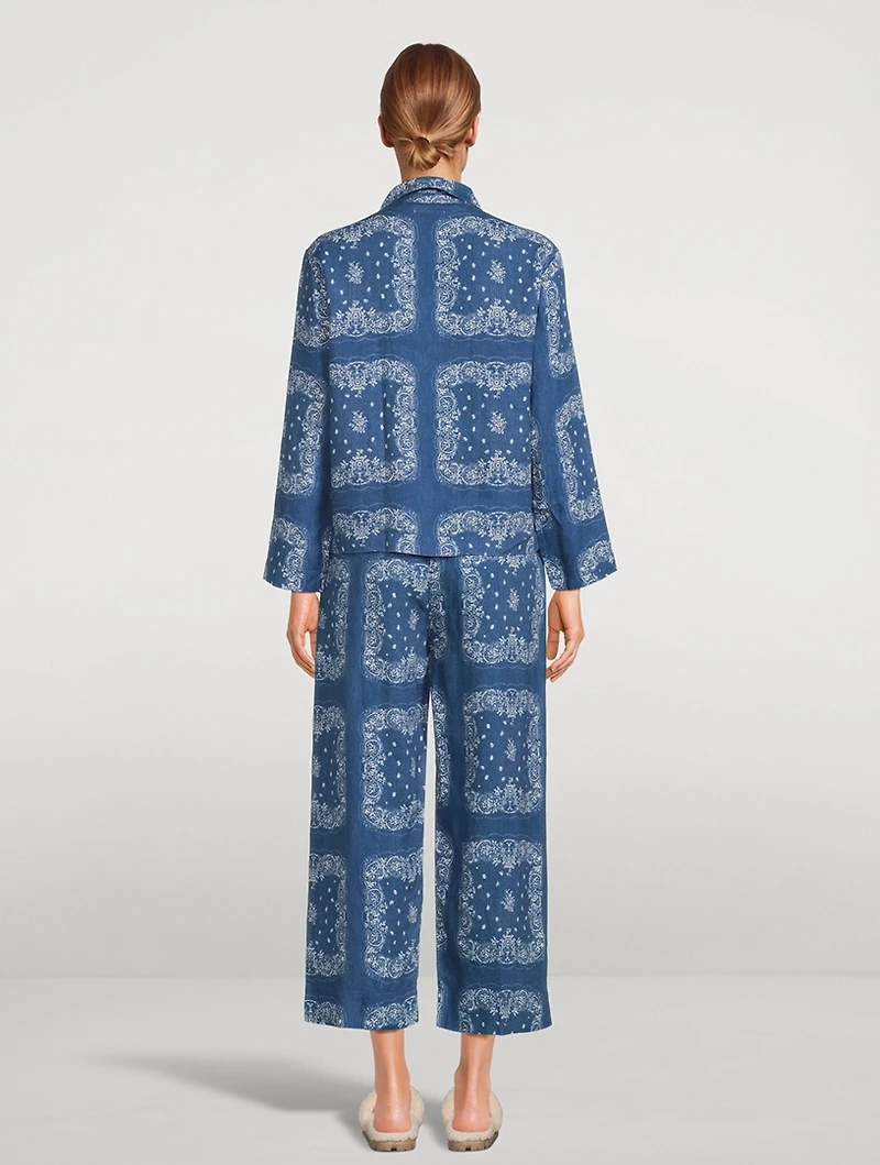 Long Linen Pajama Set Bandana Print