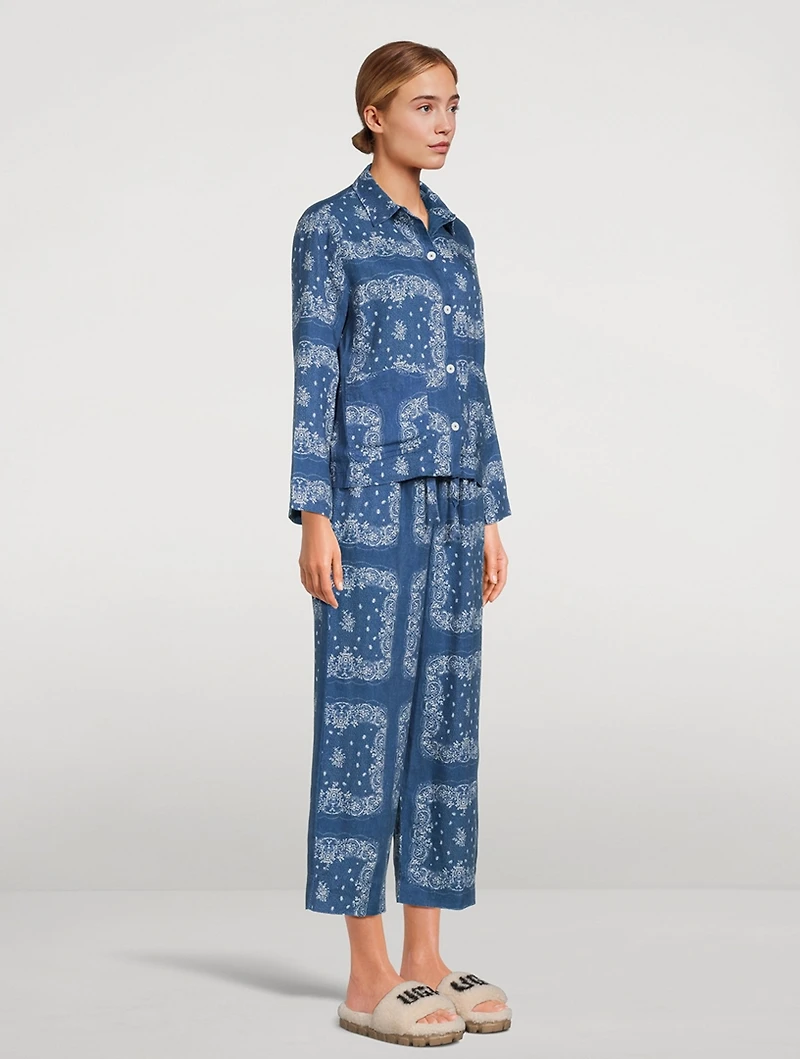 Long Linen Pajama Set Bandana Print