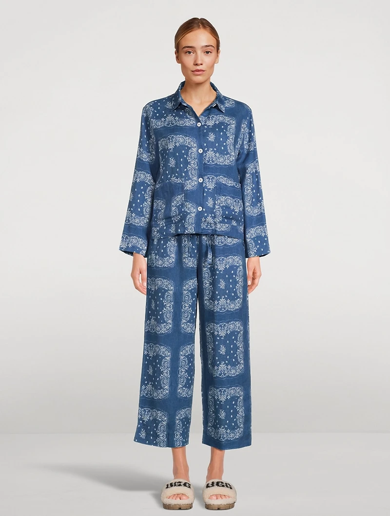 Long Linen Pajama Set Bandana Print