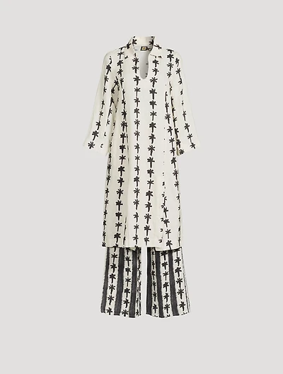 Linen Caftan Lounge Set Palm Stripe