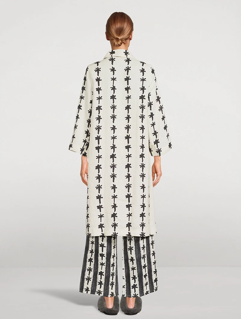 Linen Caftan Lounge Set Palm Stripe