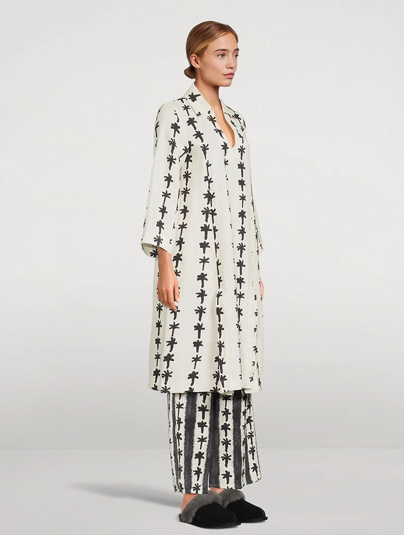 Linen Caftan Lounge Set Palm Stripe