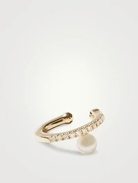 Sea Of Beauty 14K Gold Ear Cuff With Diamonds And Offset Pearl
