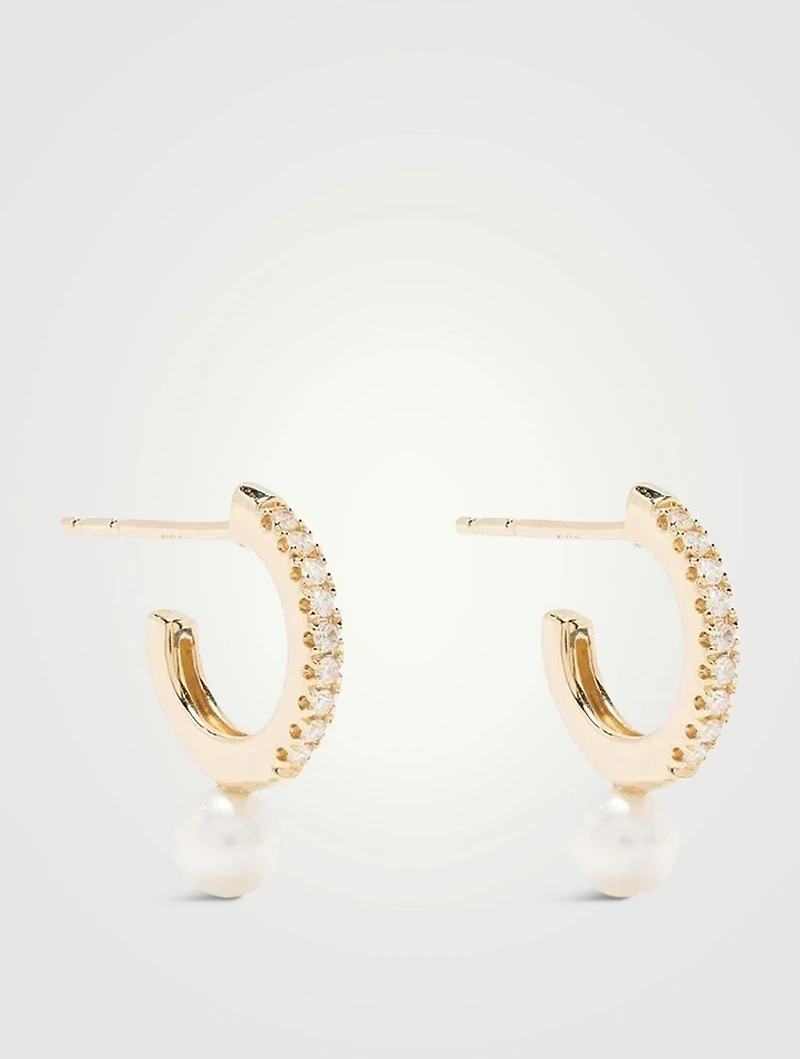 Sea Of Beauty 14K Gold Hoop Earrings With Pearl And Diamonds
