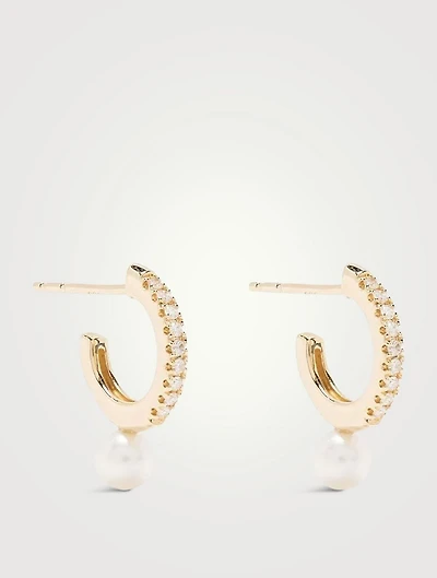 Sea Of Beauty 14K Gold Hoop Earrings With Pearl And Diamonds