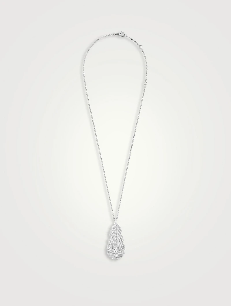 Medium Plume De Paon White Gold Pendant Necklace With Diamonds