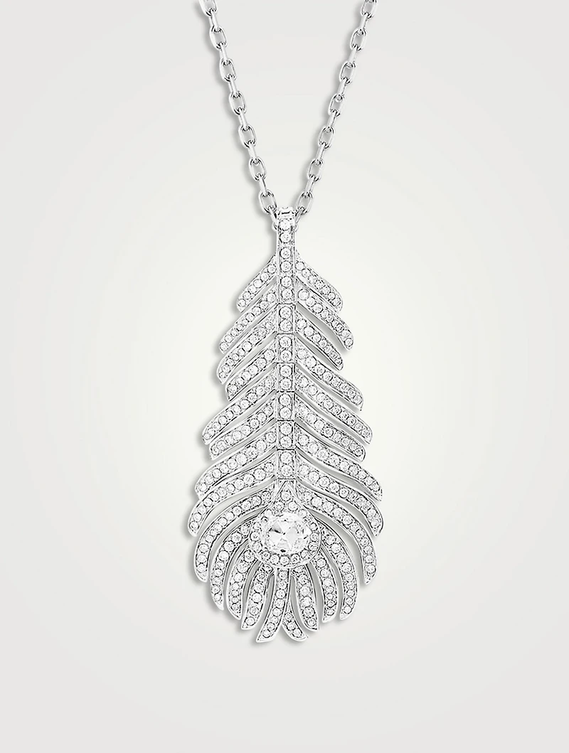 Medium Plume De Paon White Gold Pendant Necklace With Diamonds