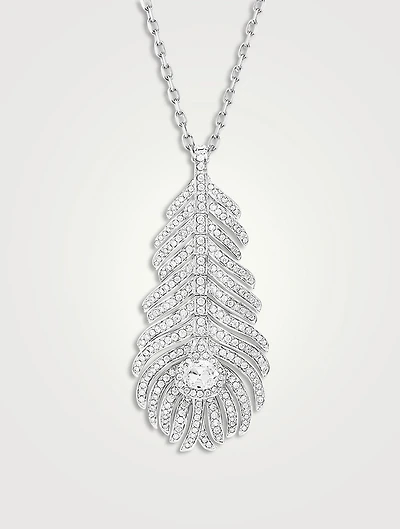 Medium Plume De Paon White Gold Pendant Necklace With Diamonds