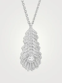 Medium Plume De Paon White Gold Pendant Necklace With Diamonds
