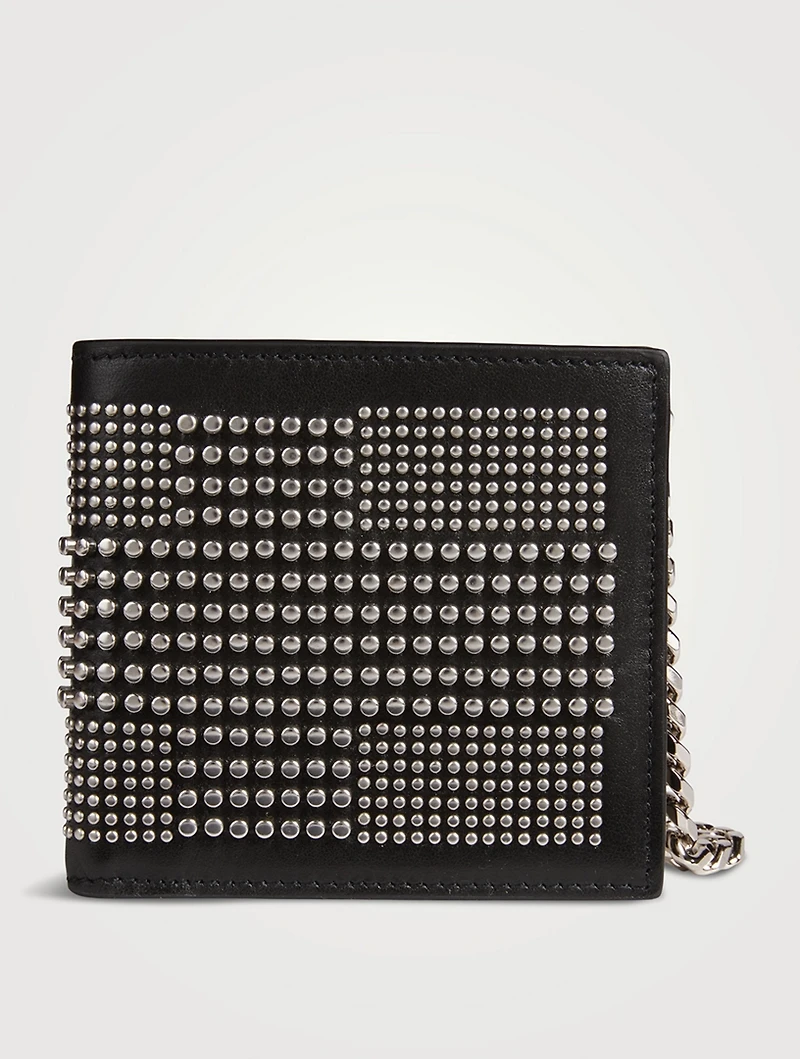 Leather Studded Billfold Wallet With Chain