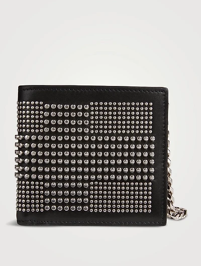 Leather Studded Billfold Wallet With Chain