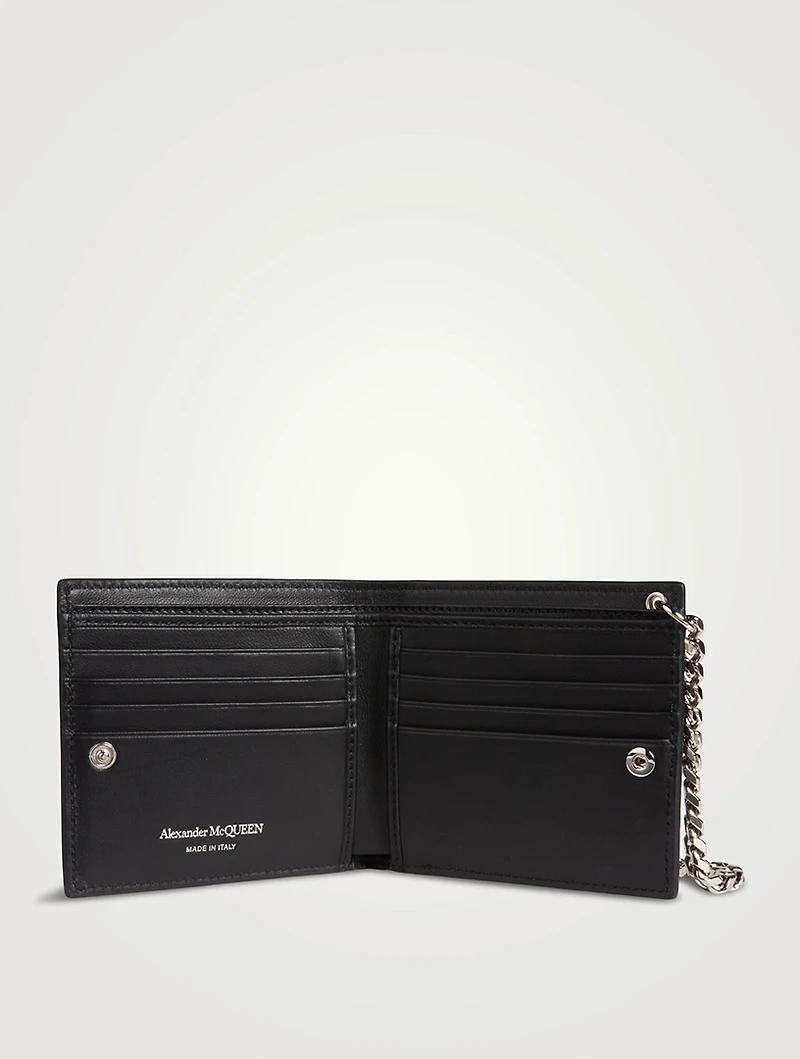 Leather Studded Billfold Wallet With Chain