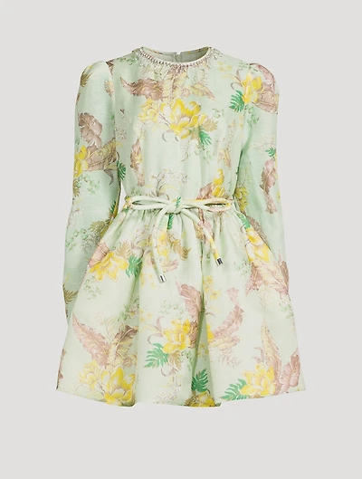 Matchmaker Linen And Silk Mini Dress Floral Print