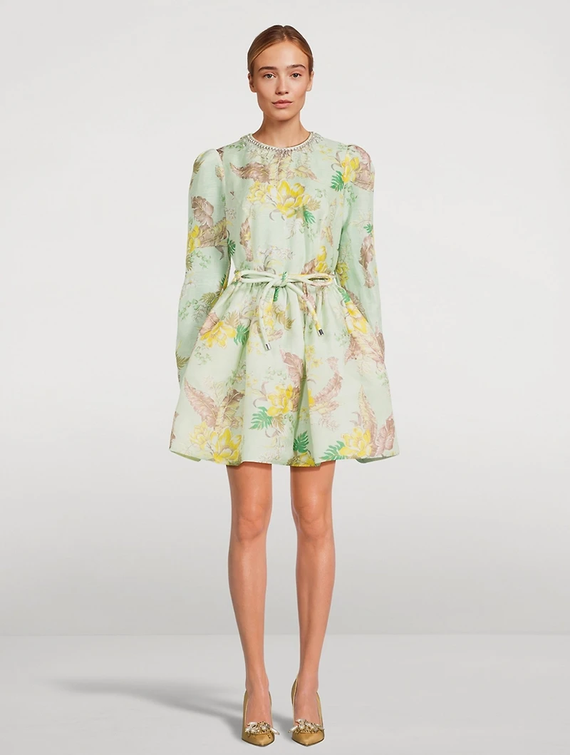 Matchmaker Linen And Silk Mini Dress Floral Print