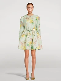 Matchmaker Linen And Silk Mini Dress Floral Print