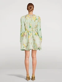 Matchmaker Linen And Silk Mini Dress Floral Print