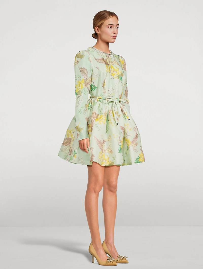 Matchmaker Linen And Silk Mini Dress Floral Print