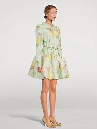 Matchmaker Linen And Silk Mini Dress Floral Print