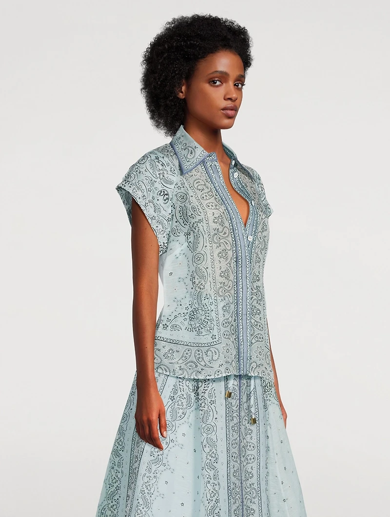 Matchmaker Linen And Silk Fitted Blouse