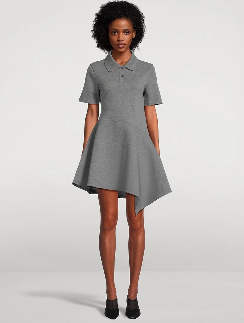 Short-Sleeve Asymmetric Mini Polo Dress
