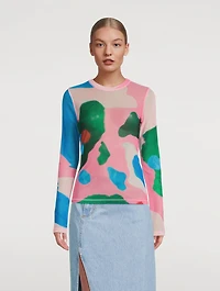 Long-Sleeve Mesh T-Shirt Bunny Print