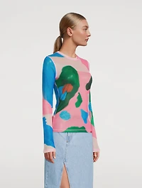 Long-Sleeve Mesh T-Shirt Bunny Print