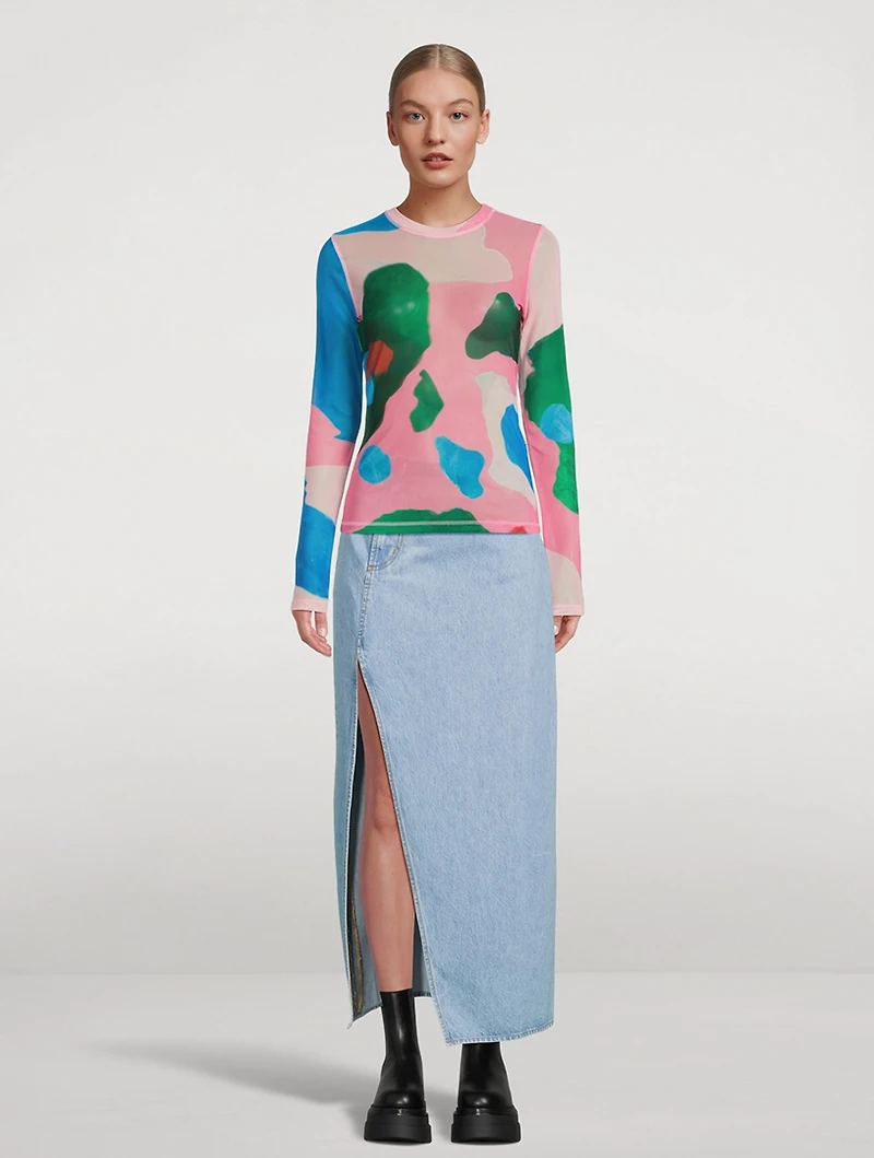 Long-Sleeve Mesh T-Shirt Bunny Print