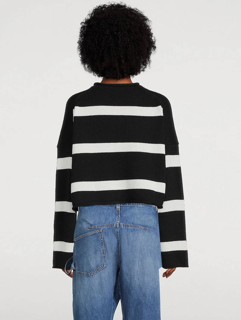 Anchor-Embroidered Cropped Sweater