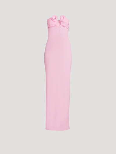 Strapless Jersey Maxi Dress with Floral Appliqué