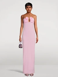Strapless Jersey Maxi Dress with Floral Appliqué