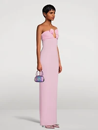 Strapless Jersey Maxi Dress with Floral Appliqué